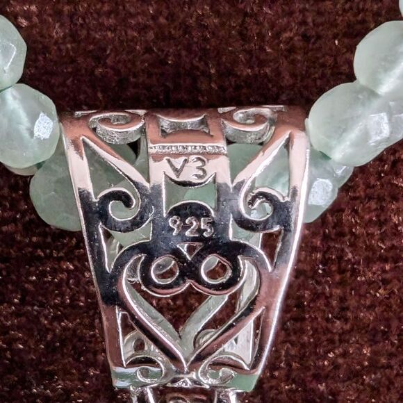 V3 sterling silver natural aquamarine double strand necklace with pendant - Picture 5 of 7